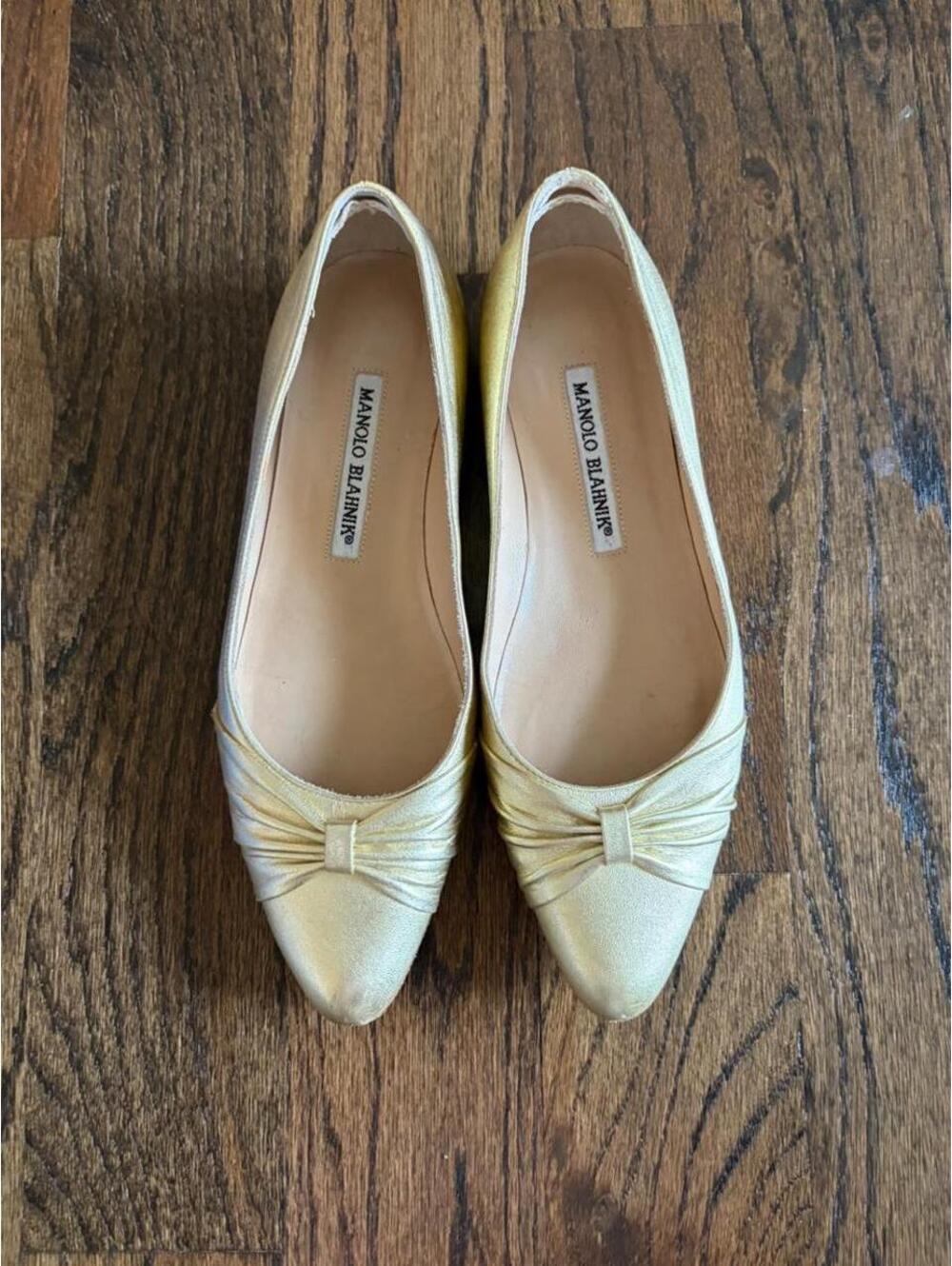 Manolo Blahnik gold leather ballet flats